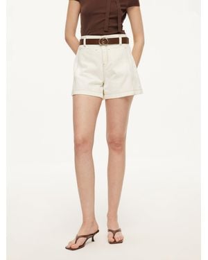 GOELIA 100% Cotton Denim Slim Fit Shorts With Belt - Natural