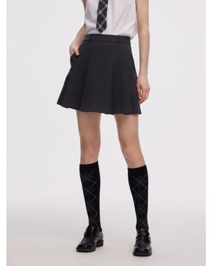 GOELIA Worsted Wool Blend Pleated A-Line Culotte Skirt - Black