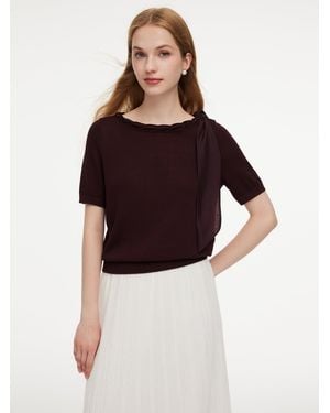 GOELIA Lyocell Blend Ribbon Boat Neck Knit Top - Red