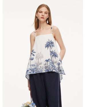 GOELIA Tencel Linen Blend Floral Printed Camisole - Blue