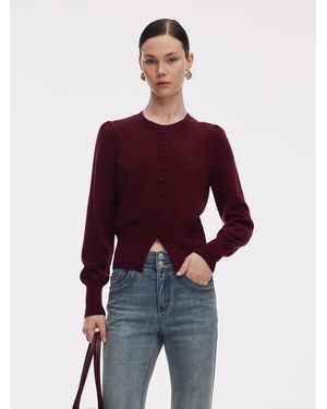 GOELIA Tencel Blend Puff Long Sleeve Knit Top - Red