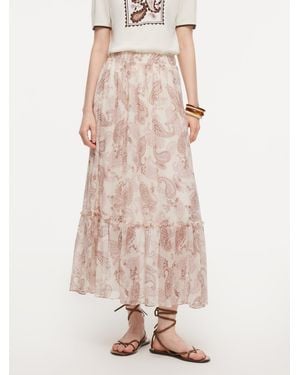 GOELIA 100% 10Mm Mulberry Silk Paisley Print Skirt With Hairband - Natural