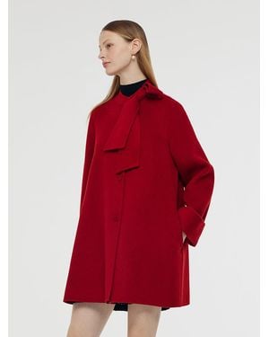 GOELIA Tencel Wool Coat With Detachable Bowknot - Red