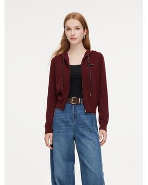 GOELIA 100% Wool Zip-Up Knit Hooded Cardigan - Blue