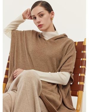 GOELIA 100% Cashmere Hooded Poncho Sweater - Natural