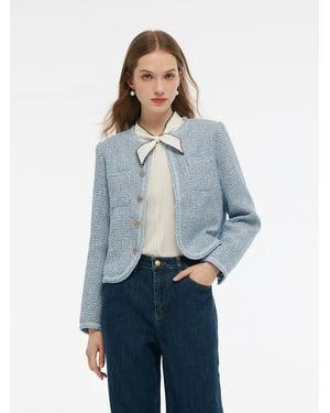 GOELIA Tweed Round Neck Jacket - Blue