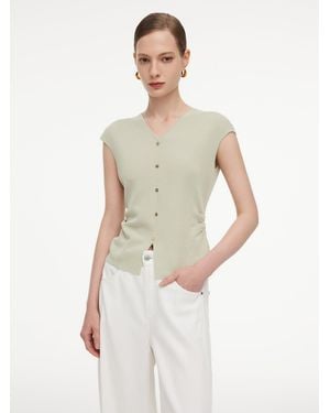 GOELIA Tencel Blend Side Twist Cap Sleeve Knit Top - White