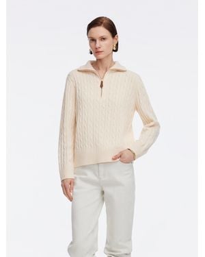 GOELIA Wool Blend Half-Zip Sweater - Natural