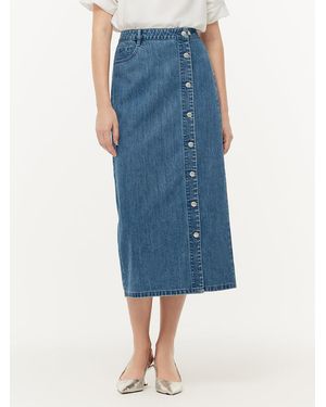 GOELIA 100% Cotton Denim Glitter Adjustable Waist Skirt - Blue