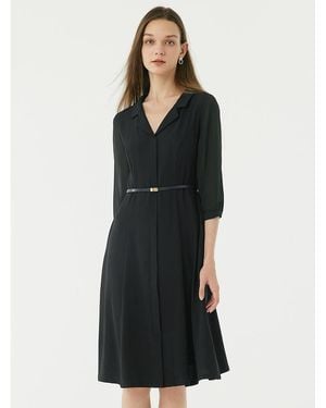 GOELIA Gathered Waist Midi Dress - Black