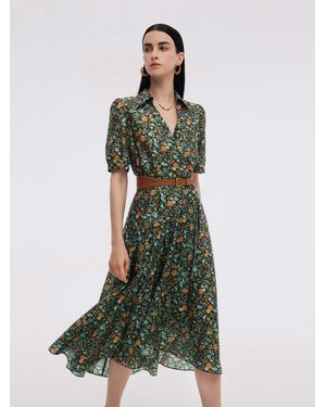 GOELIA Tencel Blend Floral Print V-Neck Maxi Dress - Green