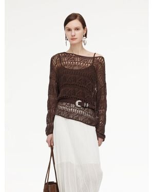 GOELIA Cotton Blend Open-Knit Top And Camisole Two-Piece Set - Brown