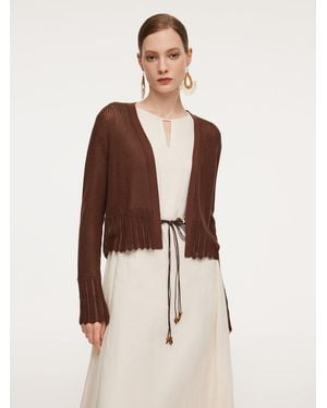 GOELIA Tencel Mulberry Silk Blend Openwork Cardigan - Natural