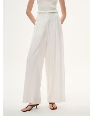 GOELIA Tencel Acetate Linen Blend Straight Leg Pants - White