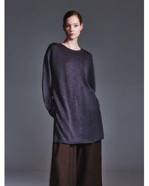 GOELIA Loose Fit H-Line Round Neck Sweater - Blue