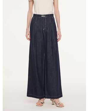 GOELIA 100% Cotton Denim Straight Wide Leg Jeans - Blue