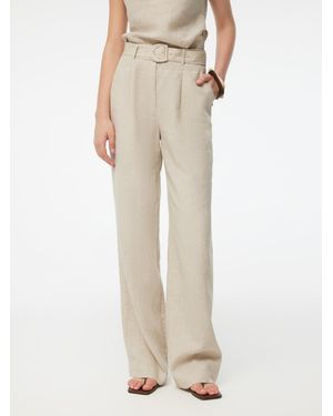 GOELIA 100% Linen Straight Leg Pants With Belt - Natural