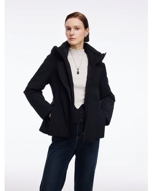 GOELIA Gathered Waist Hooded Goose Down Jacket With Belt - Blue