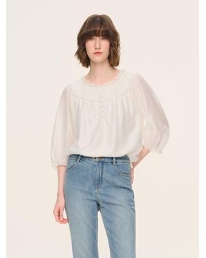 GOELIA Tencel Blend 3/4 Sleeve H-Line Blouse - Blue