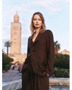 GOELIA 100% Linen Loose Fit X-Line Blazer - Black