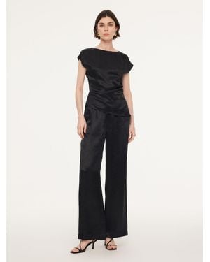 GOELIA 100% Acetate Ruched Side Top And Pants Two-Piece Set - Blue