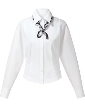 GOELIA [Preview] Cotton Blend Gather-Waisted Shirt With Silk Scarf - White