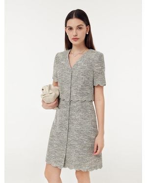 GOELIA Faux Two-Piece Scallop Hem Mini Dress - White