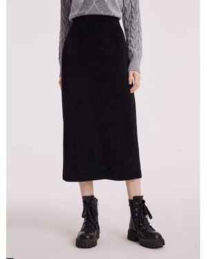 GOELIA Straight Knitted Slit Skirt - Blue