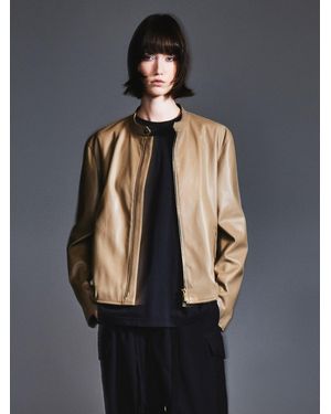 GOELIA Pu Leather H-Line Zip-Up Jacket - Black