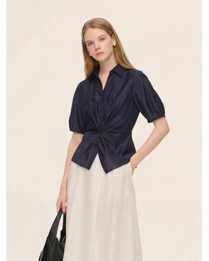 GOELIA Tencel Blend Twist Front Blouse - Blue