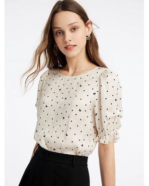 GOELIA Round Neck Polka Dots Blouse - White