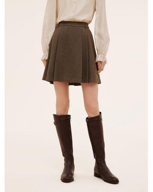 GOELIA Plaid A-Line Pleated Skirt - Natural
