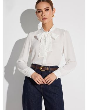 GOELIA Acetate Blend Lace Bow Tie Shirt - White