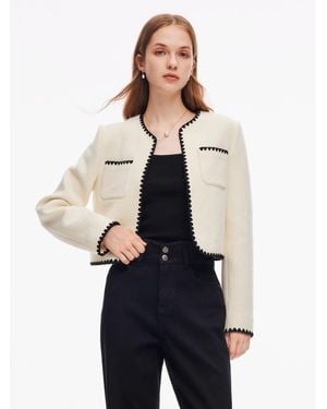 GOELIA 100% Wool Contrast Trim Crop Jacket - White