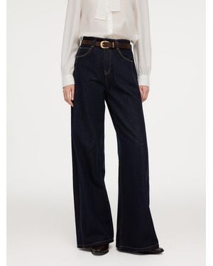 GOELIA 100% Cotton Denim Wide Leg Jeans With Belt - Blue