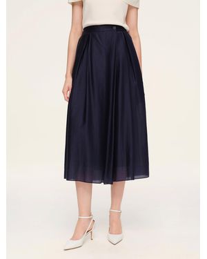 GOELIA Tencel Blend Adjustable Waist A-Line Culottes - Blue