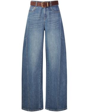 GOELIA [Preview] Cotton Denim Curved Leg Jeans With Belt - Blue