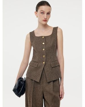 GOELIA 100% Washable Wool Square Neck Vest - Multicolor