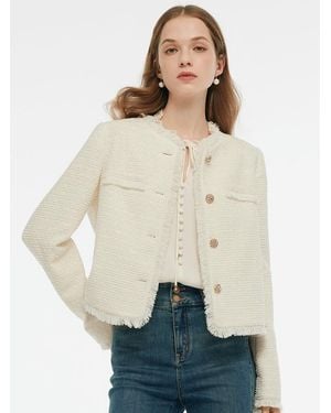 GOELIA Tweed Collarless Crop Jacket - White