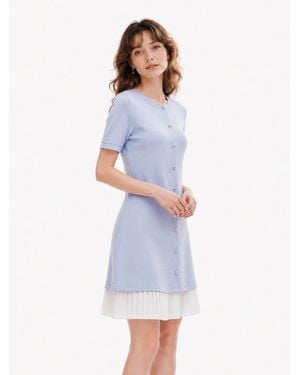 GOELIA Tencel Blend Color Block Knit Mini Dress - Blue