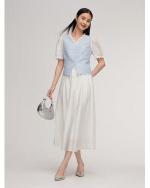 GOELIA Tweed Sequins Patchwork Crop Jacket And Lyocell Blend Skirt Two-Piece Set - White