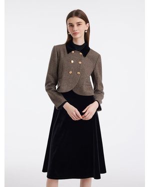 GOELIA Washable Wool Double-Breasted Jacket And Skirt Two-Piece Set - Black