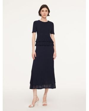 GOELIA Ruffle Hem Knit Top And A-Line Skirt Two-Piece Set - Blue
