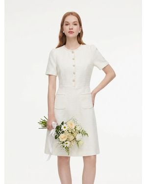 GOELIA Tweed Round Neck Mini Dress - White