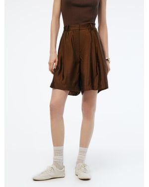 GOELIA Mulberry Silk Blend Sheer Shorts - Brown