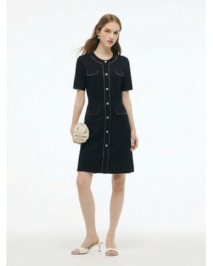 GOELIA Tencel Blend Round Neck Knit Mini Dress - Black