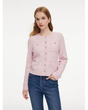 GOELIA Wool Blend Round Neck Sequins Cardigan - Pink