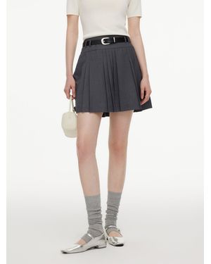 GOELIA A-Line Pleated Skirt With Belt - Black