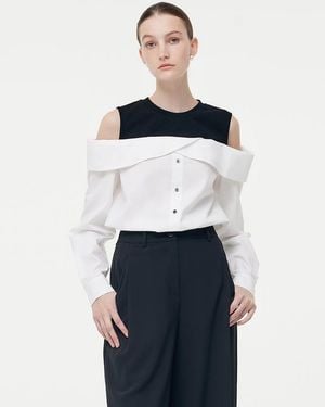 GOELIA Cold Shoulder Color Block Shirt - White