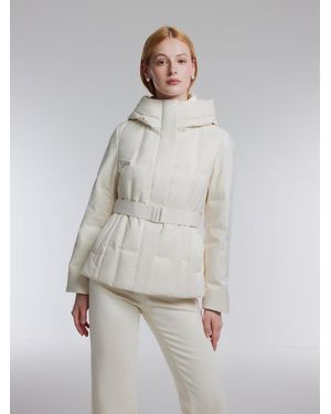 GOELIA [Preview] Gathered Waist Belted Hooded Goose Down Jacket - Gray